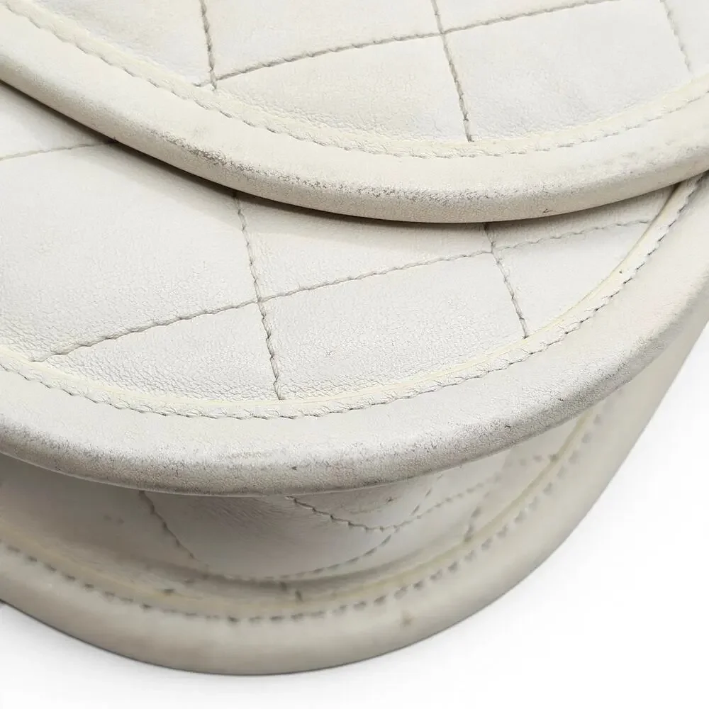 Chanel Quilted Messenger Crossbody Flap Bag White Lambskin Gold Hardware